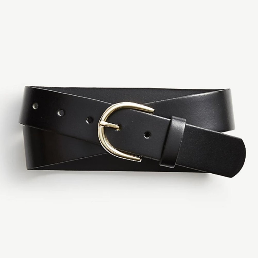 BELT Ann Taylor Wide Leather Trouser Belt GOLD BUCKLE